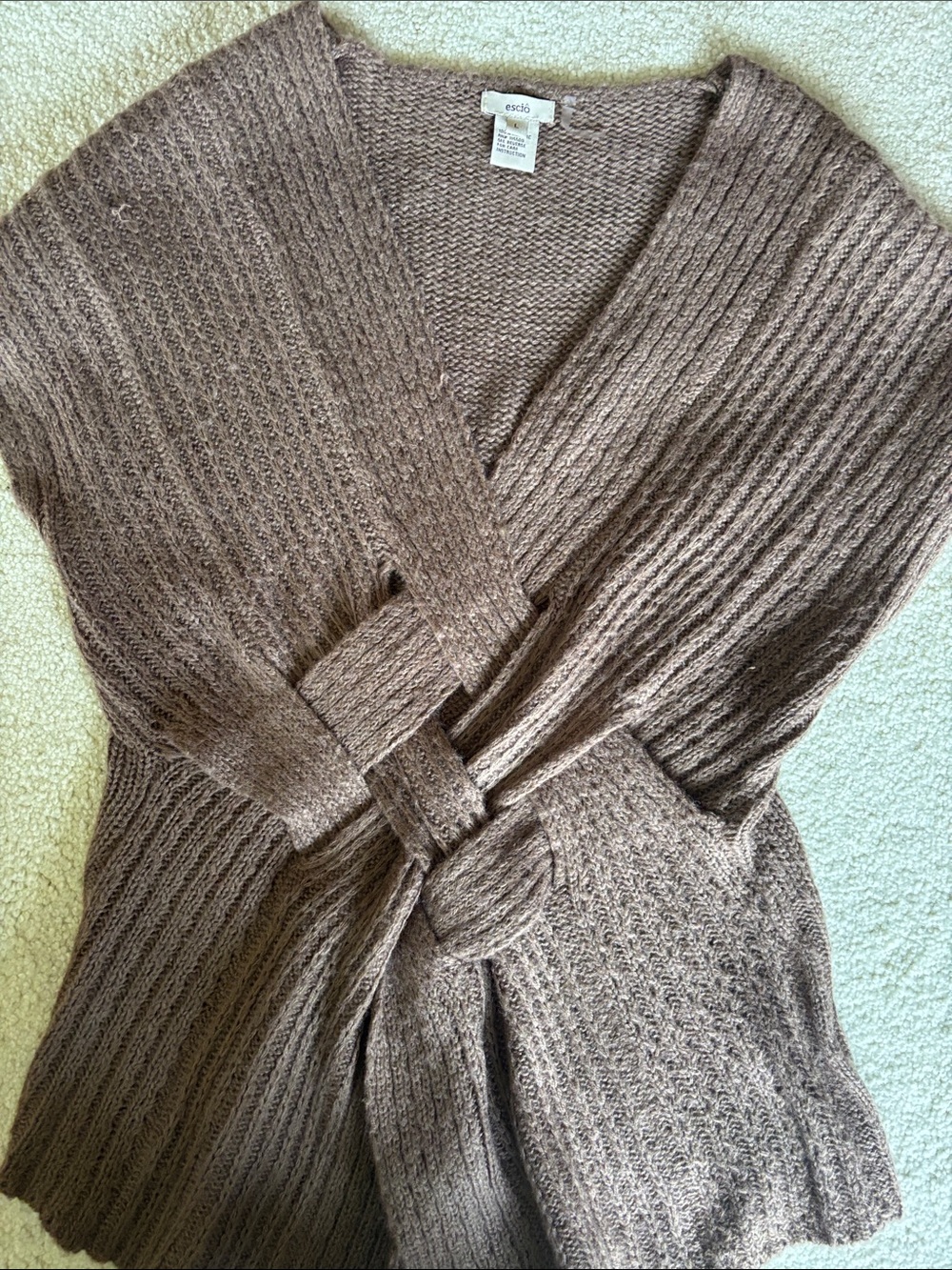 Cozy Ribbed Wrap Cardigan in Taupe by Escio